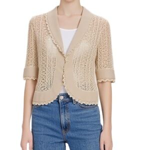 Young Essence Vintage Romantic Lace Sheer Jacket with Brocade Detailing Size S